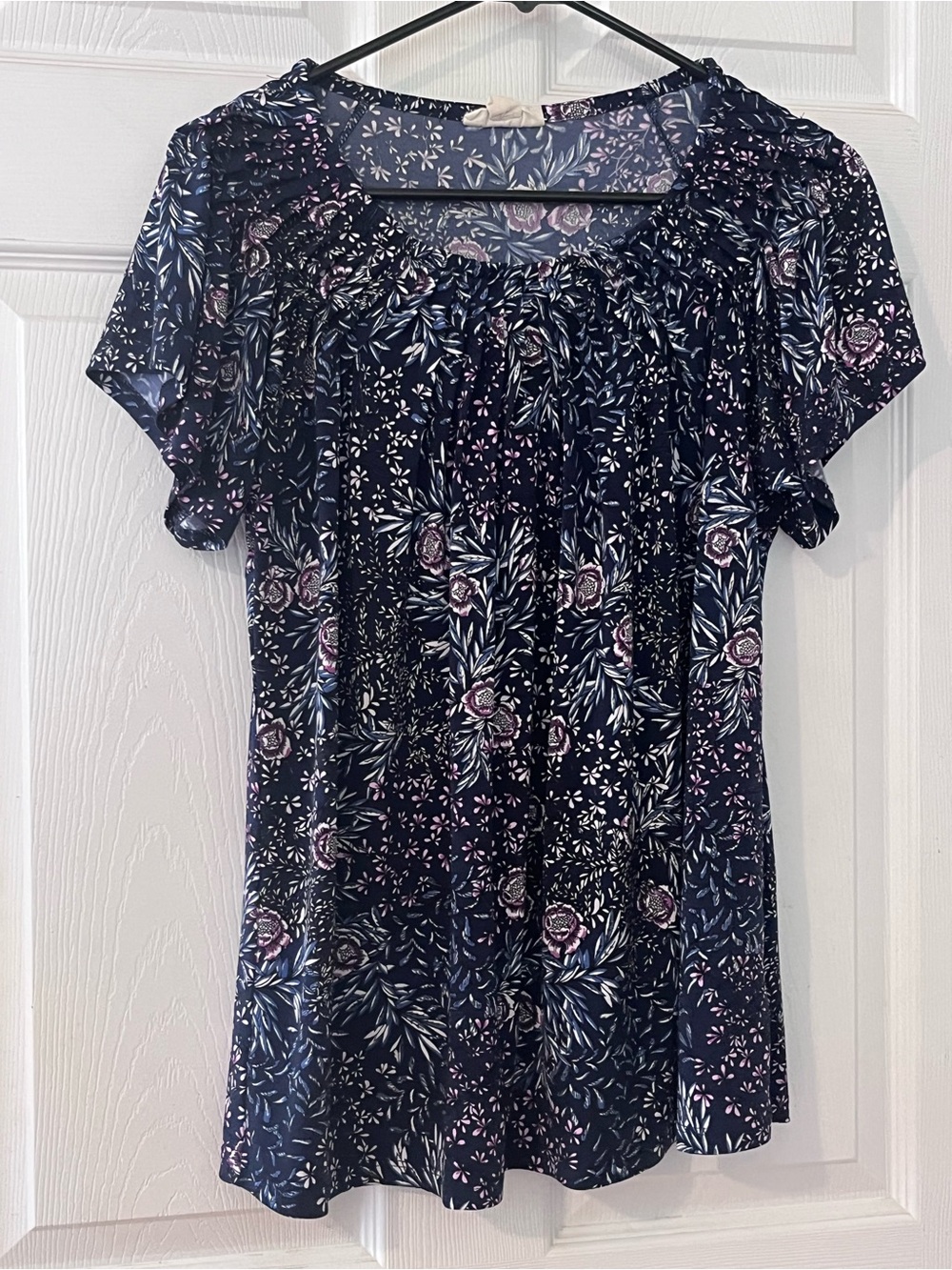Style & Co. Navy Short-Sleeve Floral Peasant Blouse